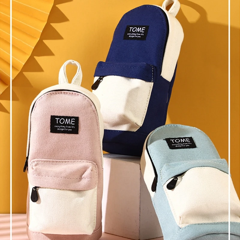 

Simple Pen Pencil Case with Zipper Canvas Washable Multi-Purpose Travel School Office Organizer for Teen Student Kids DXAC