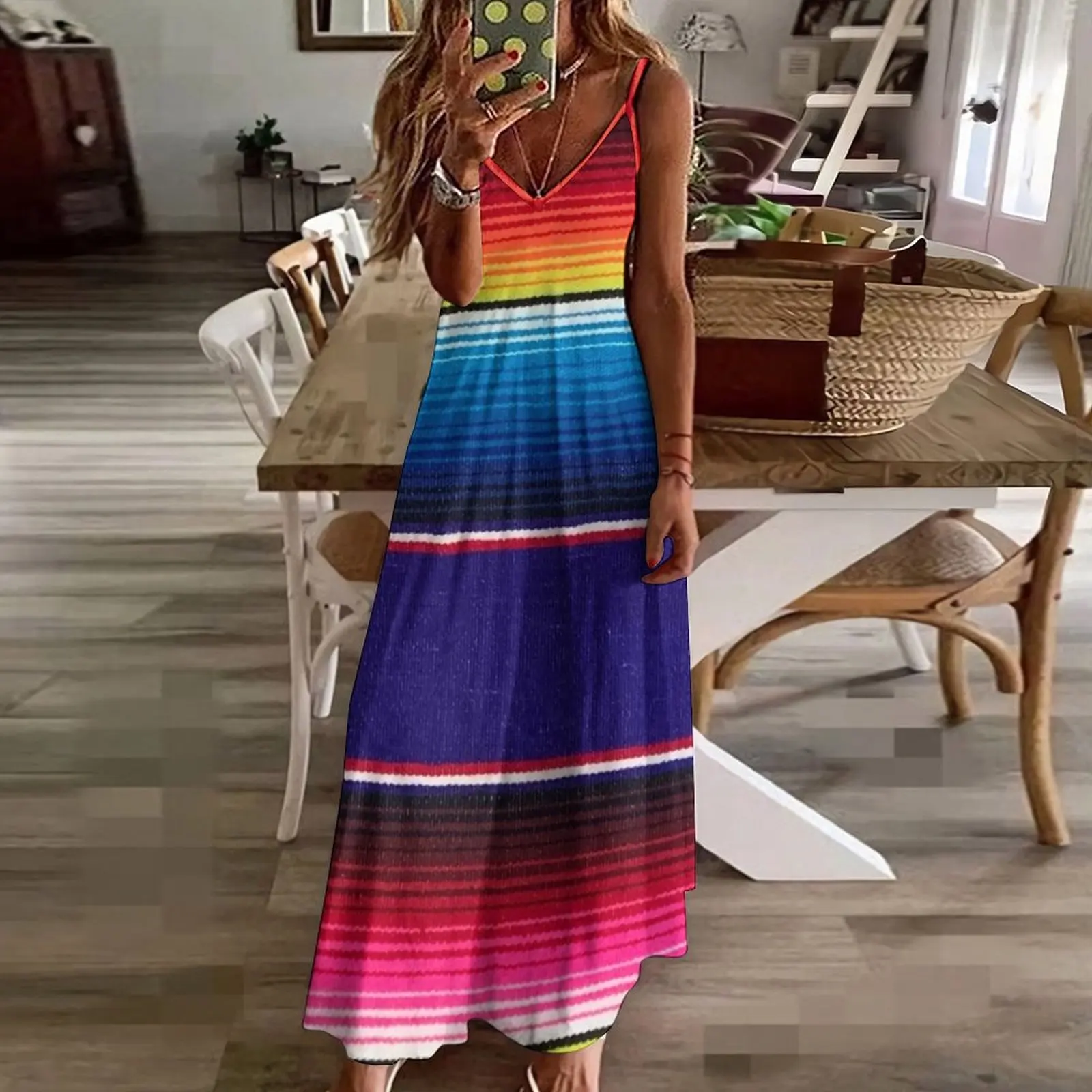 Длинное платье без рукавов Serape of Mexico повседневные платья летняя одежда для