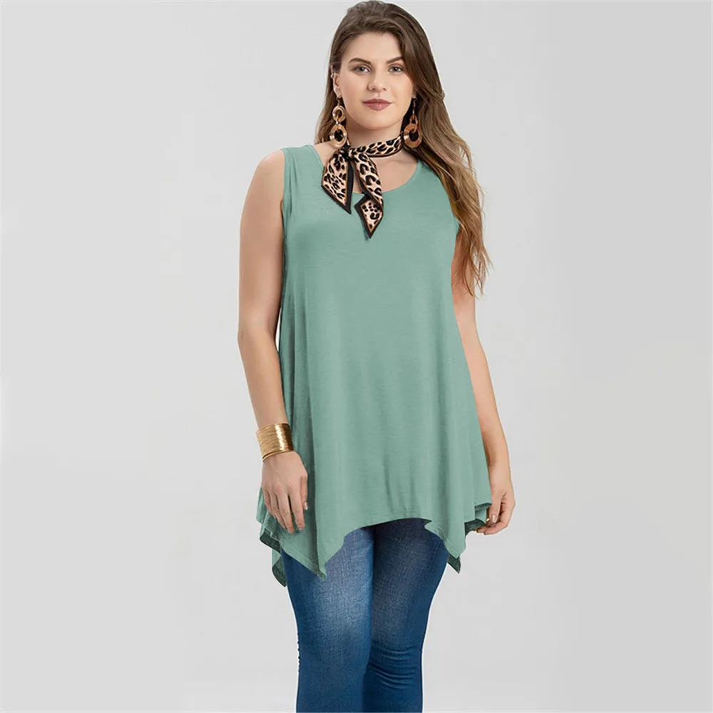 

4XL 5XL Casual Summer Tank Loose Tops Women Irregular Sleeveless V-Neck Black T Shirt Ladies Simple Vest Tops Plus Size Clothes
