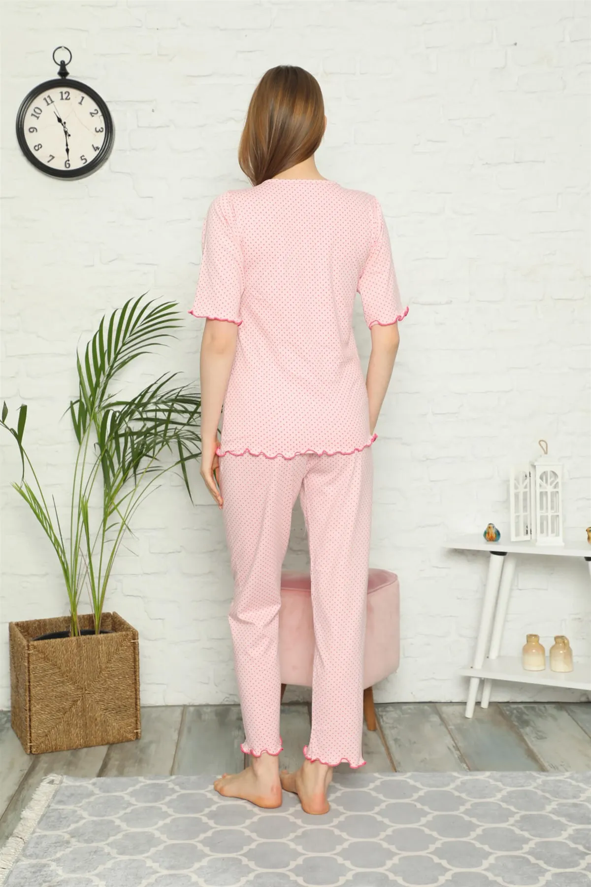 

Fashion Cartoon Women 'S 100 Cotton Combed Cotton Short Sleeve Pajamas Suit 3305