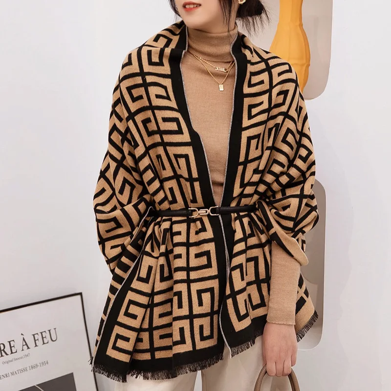 2021 New Winter Scarf Women's Luxury Brand Tippet Knitted Cashmere Scarves and Shawls Designer Warm Plaid Letter Jersey