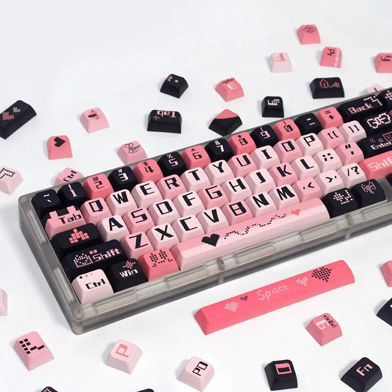 

Falling in Love Keycaps Black and Pink 131 Keys XDA Profile PBT Sublimation Personalized Keycap Mechanical Keyboard Key Cap