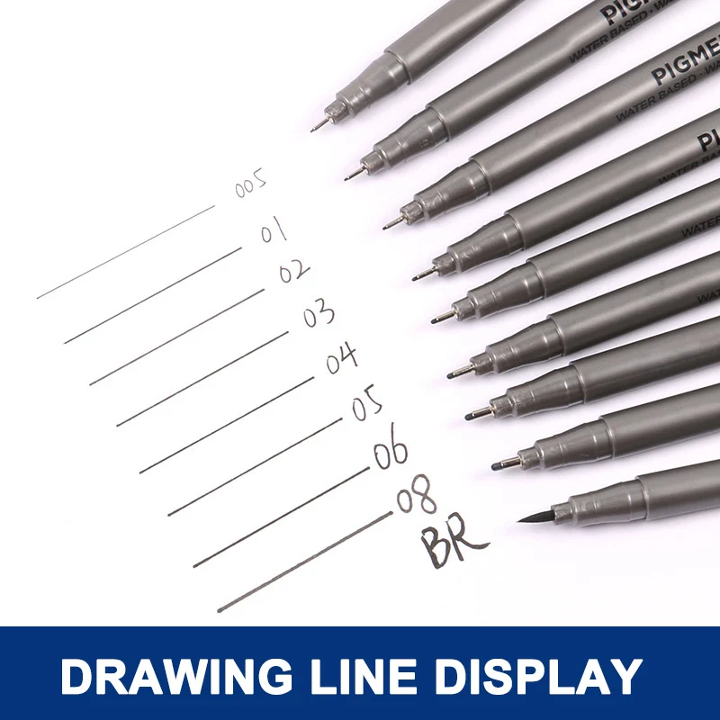 9Pcs/set Pigment Liner Micron Ink Marker Pen 0.05 0.1 0.2 0.3 0.4 0.5 Brush Tip Black Fineliner Sketching Manga Drawing | Канцтовары для