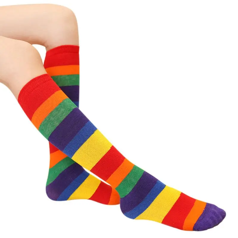 

Детские радужные спортивные носки, Разноцветные полосатые гольфы средней длины для мальчиков и девочек