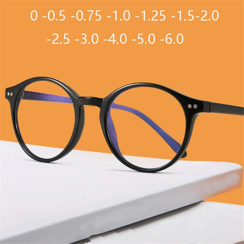 

0 -0.5 -0.75 To -6 Literary Round Nearsighted Glasses Prescription Spectacles Aspheric Green Coating Myopic Lens Myopes Lunettes