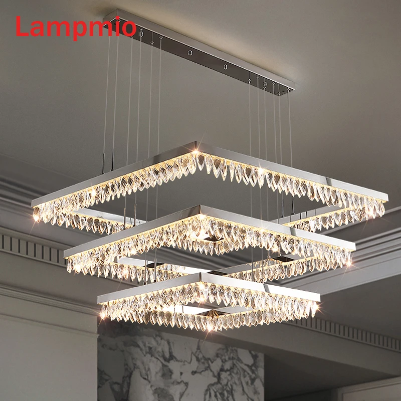 

Luxury 3 Layers 1M Crystal LED Chandeliers For Dining Room 80CM Vila Hall Pendant Lustres 60CM Foyer Square Chandelier Lighting