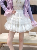 sweet princess mini skirt for women summer cute layered ruffle a line skirt lady japan style solid color short skirts