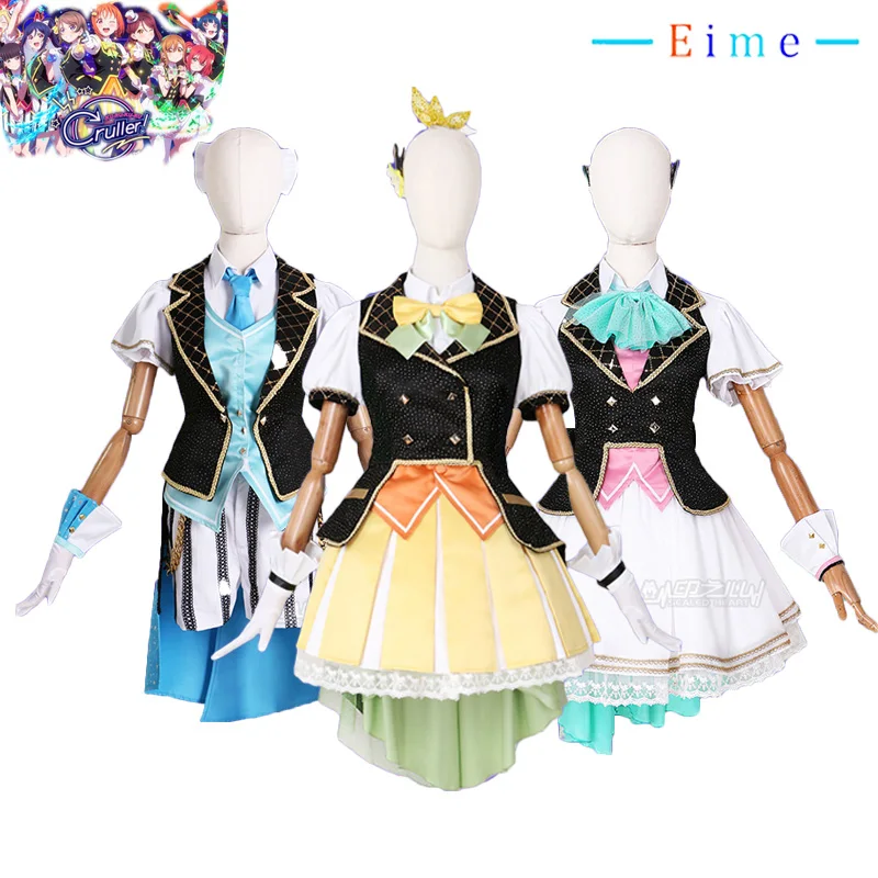 

Love Live Sunshine Aqours ku ru ku ru Cruller Cosplay Costume Chika Ruby Kanan Cosplay Dancing Dress Halloween Suit Custom Made