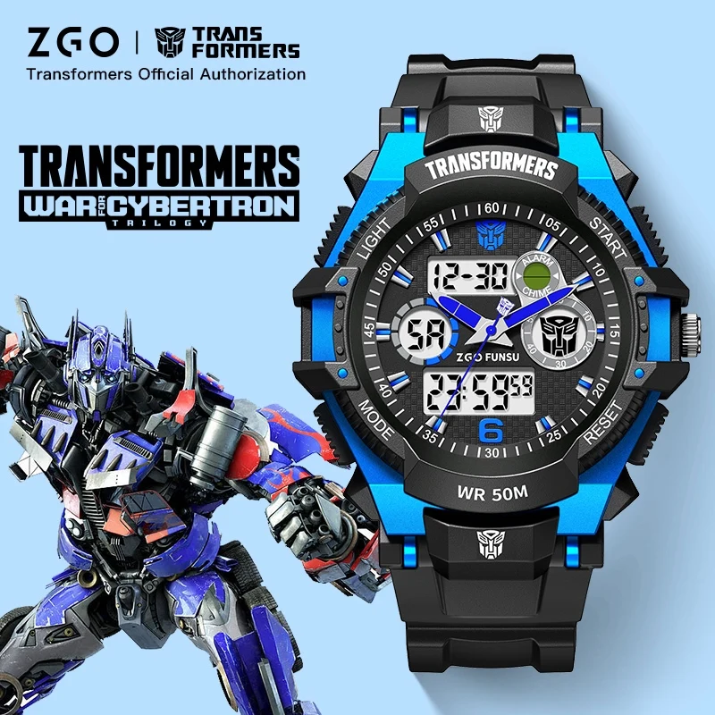 ZGO X Transformers Optimus Prime Dual Display Watches Waterproof Multifunction Electronic Watch Unisex Student Wristwatch 839
