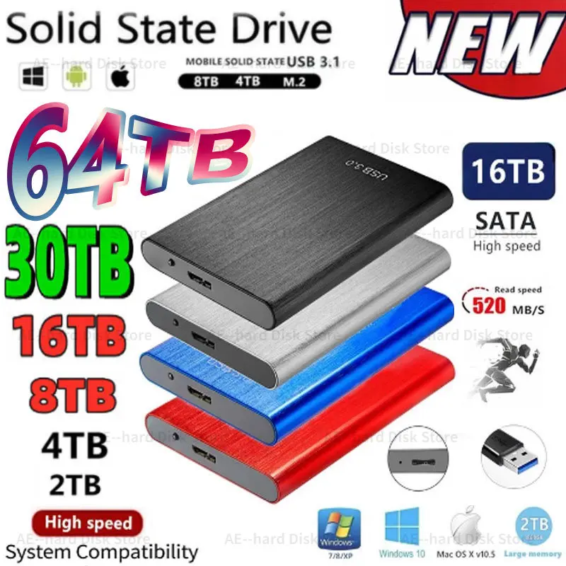 

New Portable 2TB SSD 4TB 16TB 128TB External disco duro Type-C USB 3.0 High Speed 8TB External Storage Hard Disks For Laptops