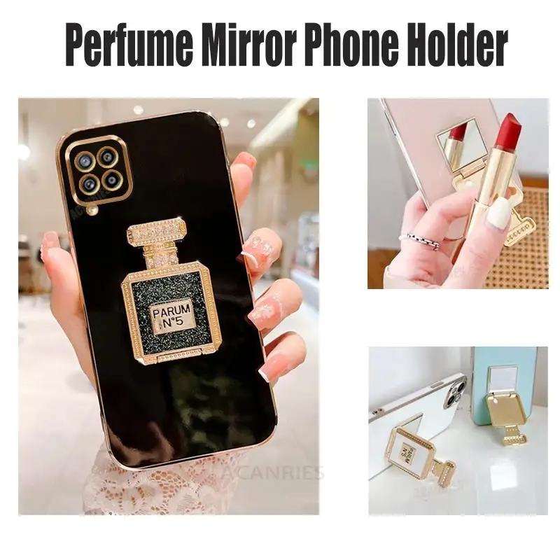 

A 12 22 Luxury Plating Mirror Holder Case For Samsung Galaxy A12 A22 5g A51 A71 4g A31 A03s Silicone Stand Cover M53 M33 M23 M32