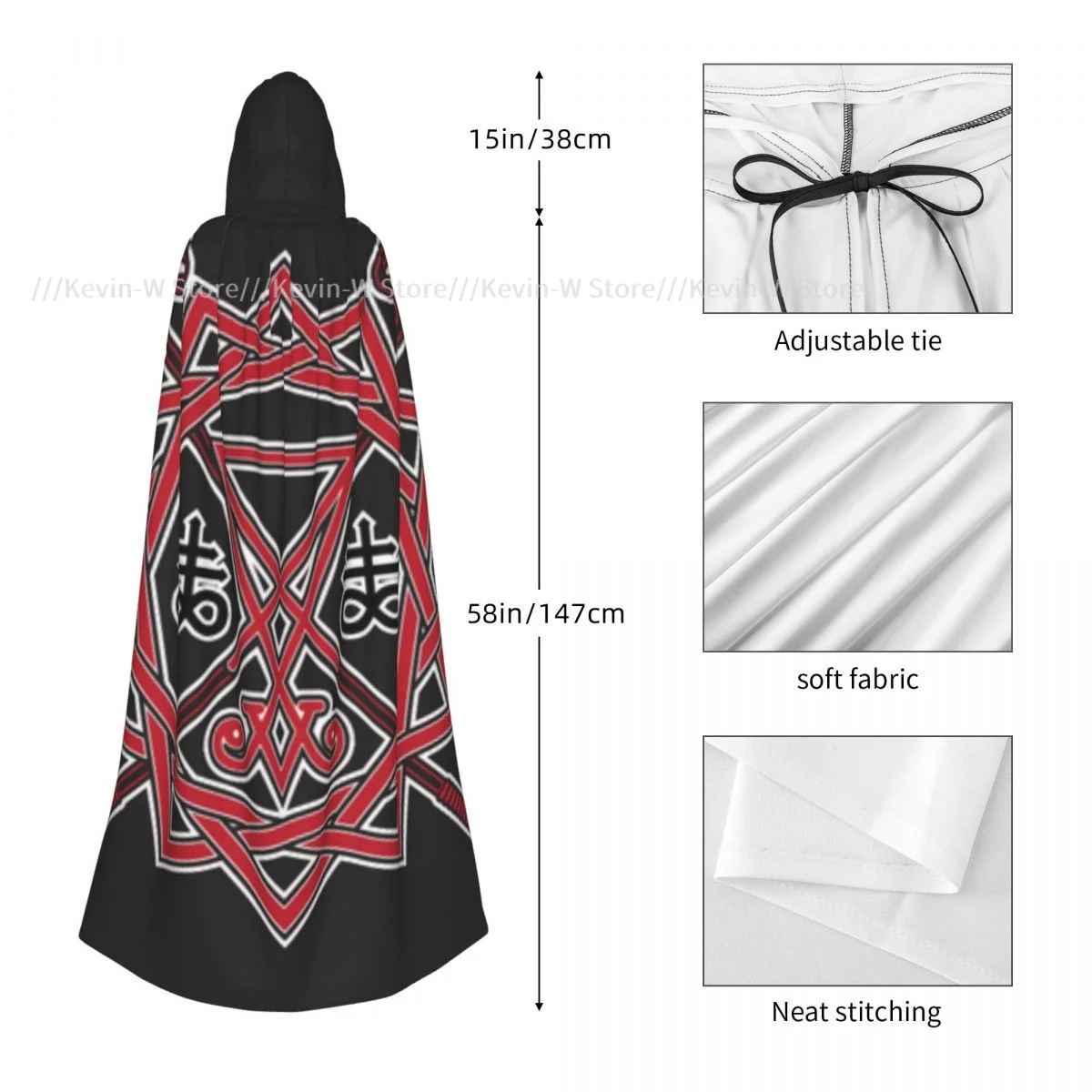 Унисекс взрослый Люцифер пентаграмма плащ с капюшоном длинный костюм ведьмы