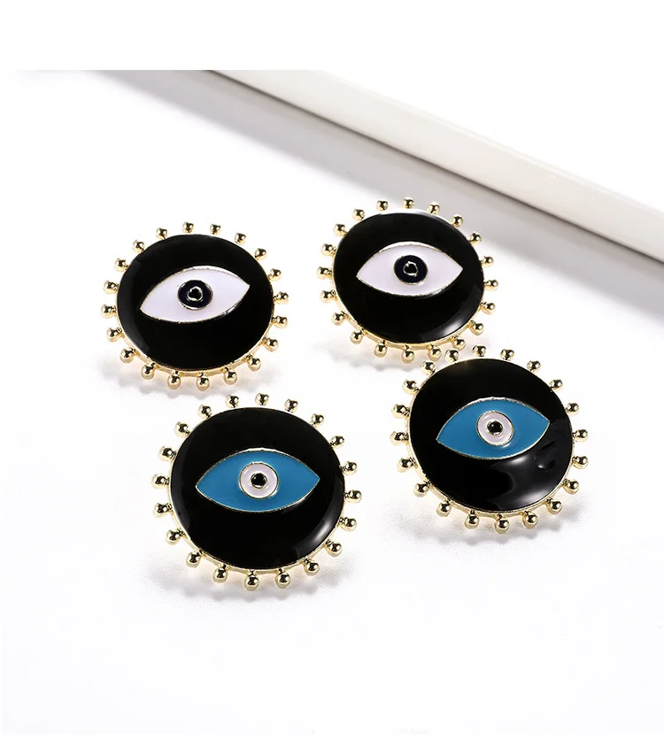 

Gold Color Round Ethnic Black Enameling Evil Eye Shaped Exaggerated Stud Earrings for Women Big Ear Stud Fashion Jewelry Gift