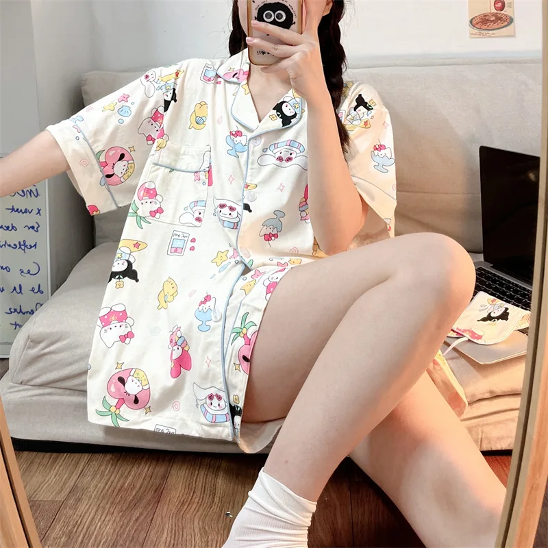 

Sanrio Hello Kitty Womens Pajamas Anime Y2K Girls Spring Autumn Japanese Long Sleeve Soft Student Home Wear Pajamas Bow Tie Gift