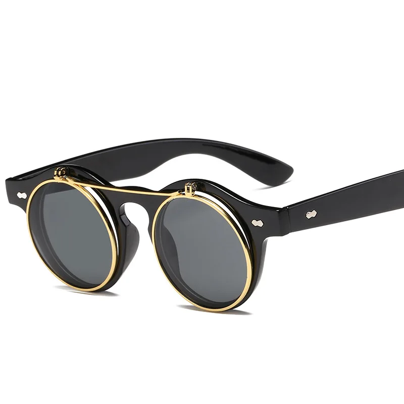 

2021 Vintage Round SteamPunk Flip Up Sunglasses Classic Double Layer Clamshell Design Fashion Sun Glasses Oculos De Sol