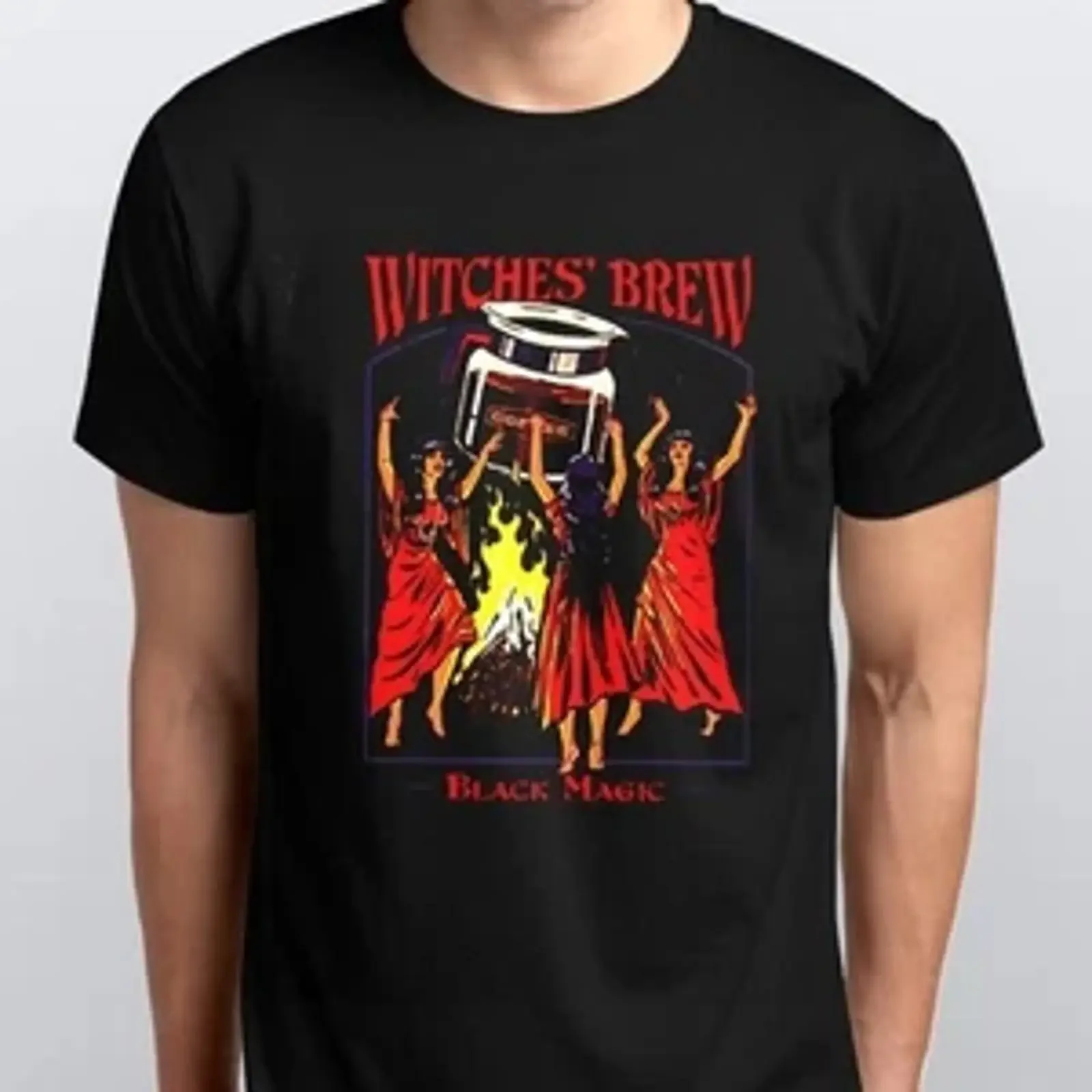 Фото Футболка T SHIRT Witches Brew Coffee Black Magic, размеры S, M, L, XL, XXL, 3-4 цвета, винтажная, с эффектом потертости, повседневная, уличная одежда, топ для повседневной носки, мягкая. №1