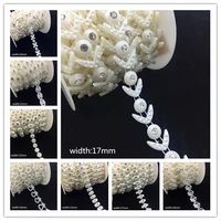 diy1 yards rhinestone chain pearl crystal jewelry chain sew on trims wedding dress costume applique jewelry making