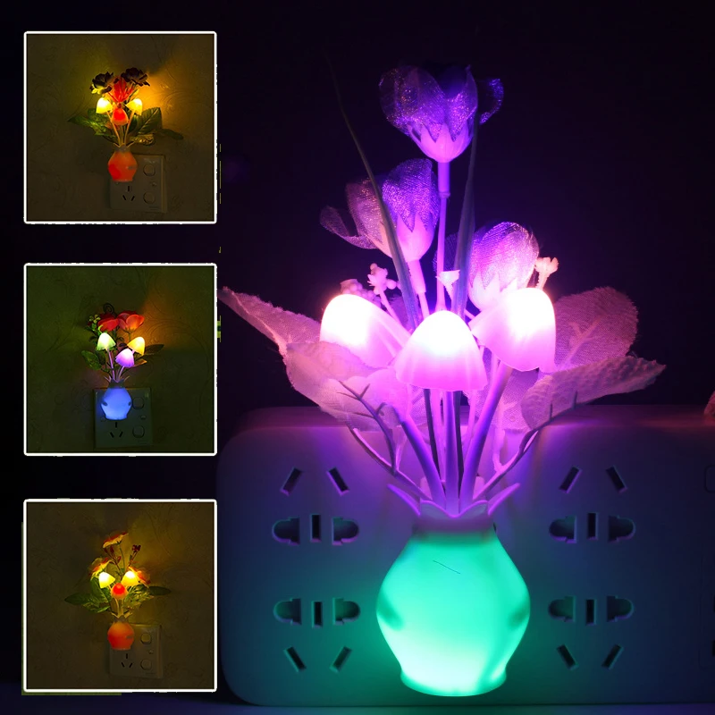 

Romantic Rose Colorful LED Night light Sensor Control Mini Mushroom Romantic Lilac Night Lighting For Home Art US EU plug