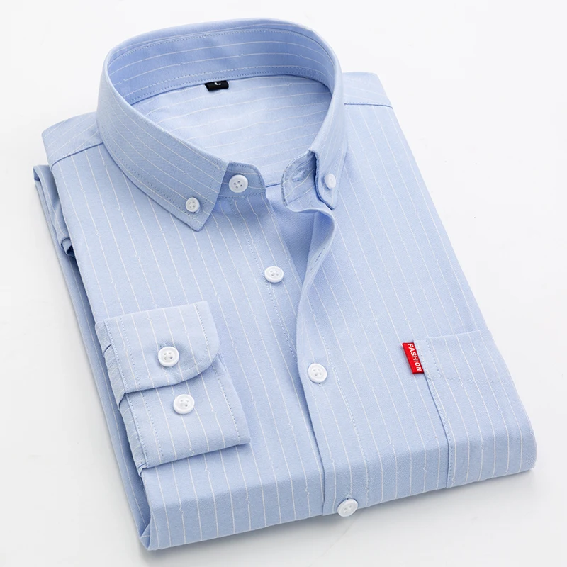 Long Sleeve Blue Shirt Men's 2023 Spring Festival New Fashion Stripe Blended Bottom Shirt Men's Large Size Men's Coat