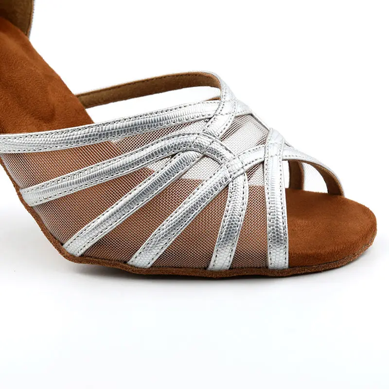 Silver Leather Sexy Women Latin Dance Shoes Tango Salsa Rumba Samba Professional Ballroom Dancing Shoes Women Sandals 5CM-10CM