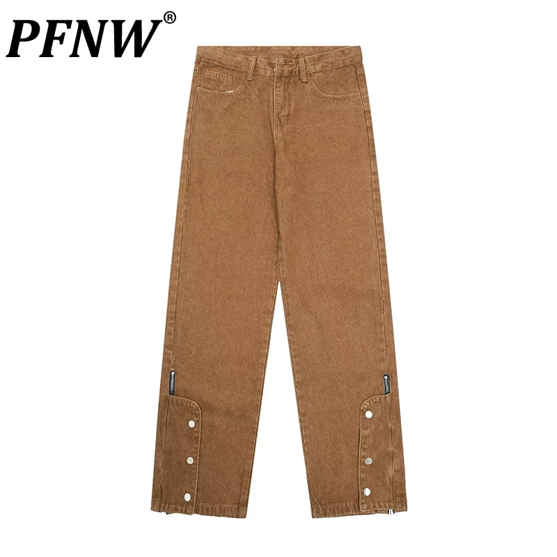 

PFNW Spring Autumn Men's American Breasted Techwear Jeans Zippers Split High Street Wearproof Versatile Chic Denim Pants 12A9820