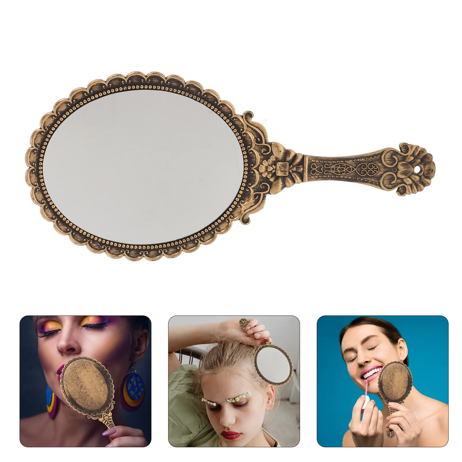 Ручное зеркало для макияжа в стиле ретро металлическое золотое винтажное жуткое