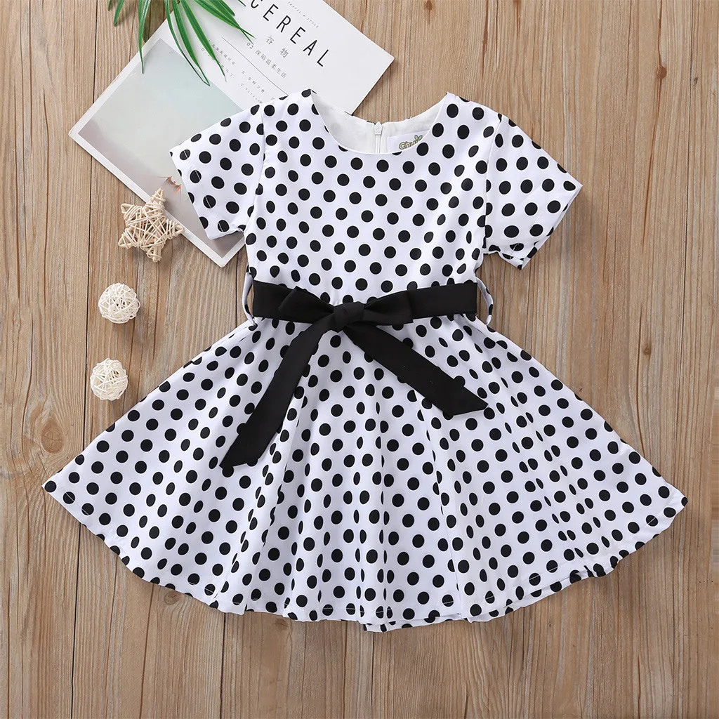 

Kids Girls Vintage Dress Polka Dot Princess Swing Rockabilly Party Dresses Toddler Short Sleeve Dress Shirt
