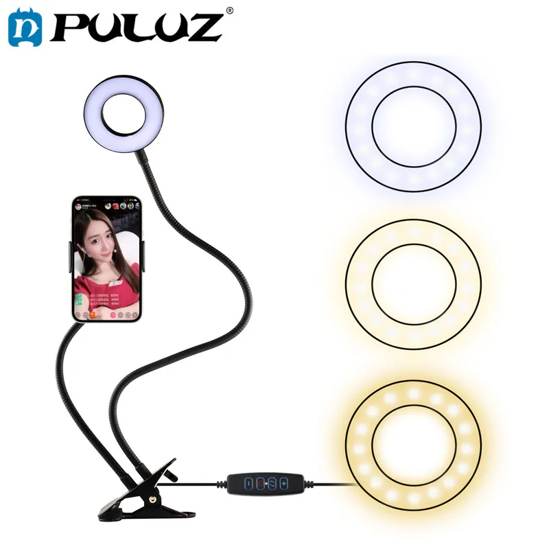 

PULUZ Selfie Ring Light with Cell Phone Holder Stand For Live Stream Makeup, LED Camera Light with Flexible Long Arms for iPone