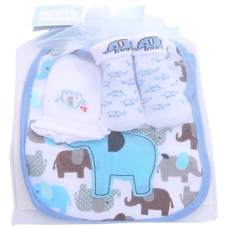 1 bag Baby Cotton Bibs Towel Socks Sets Newborn Kids Burp Cloths+Socks +Anti-scratch Gloves Boys Girls Christmas Birthday Gift images - 6