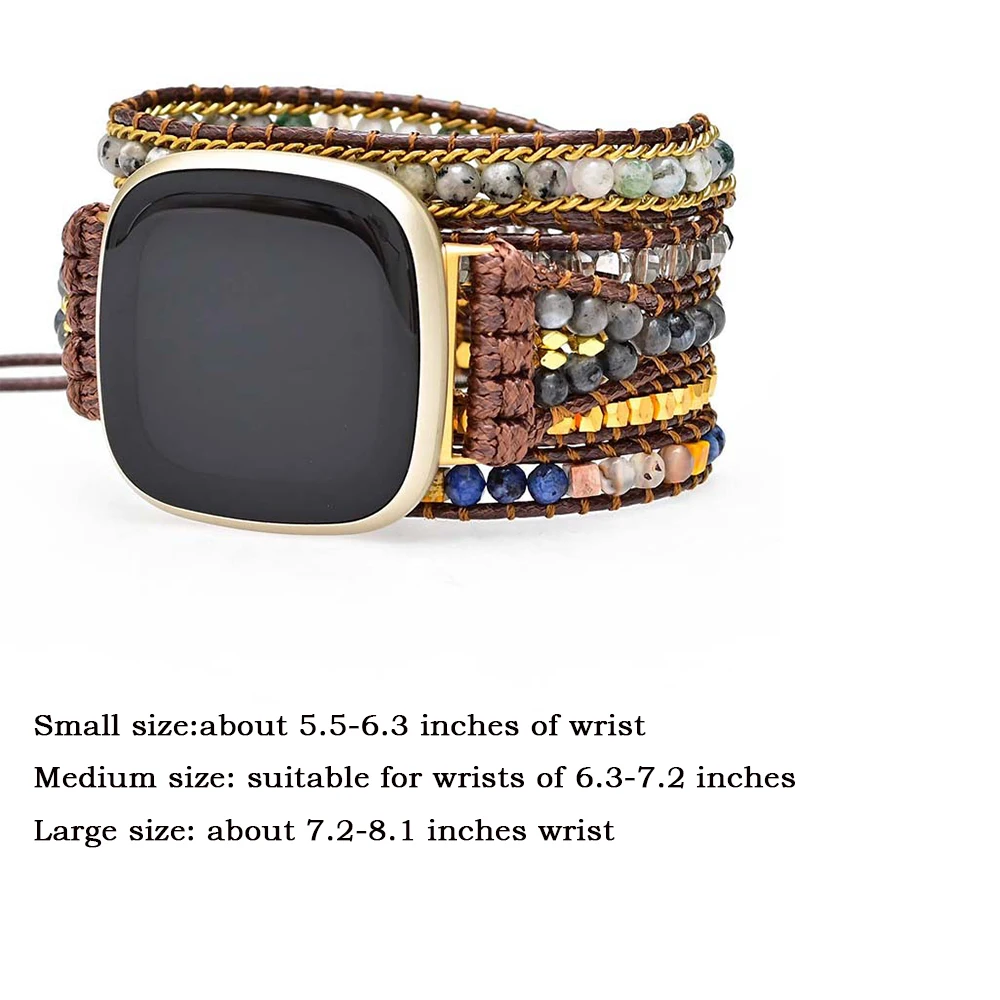Handmade Boho Beads Gemstone Bracelet Strap For Fitbit Versa 2 3 Band Bohemian Rope Watchband For Fitbit Versa Lite/Fitbit Sense