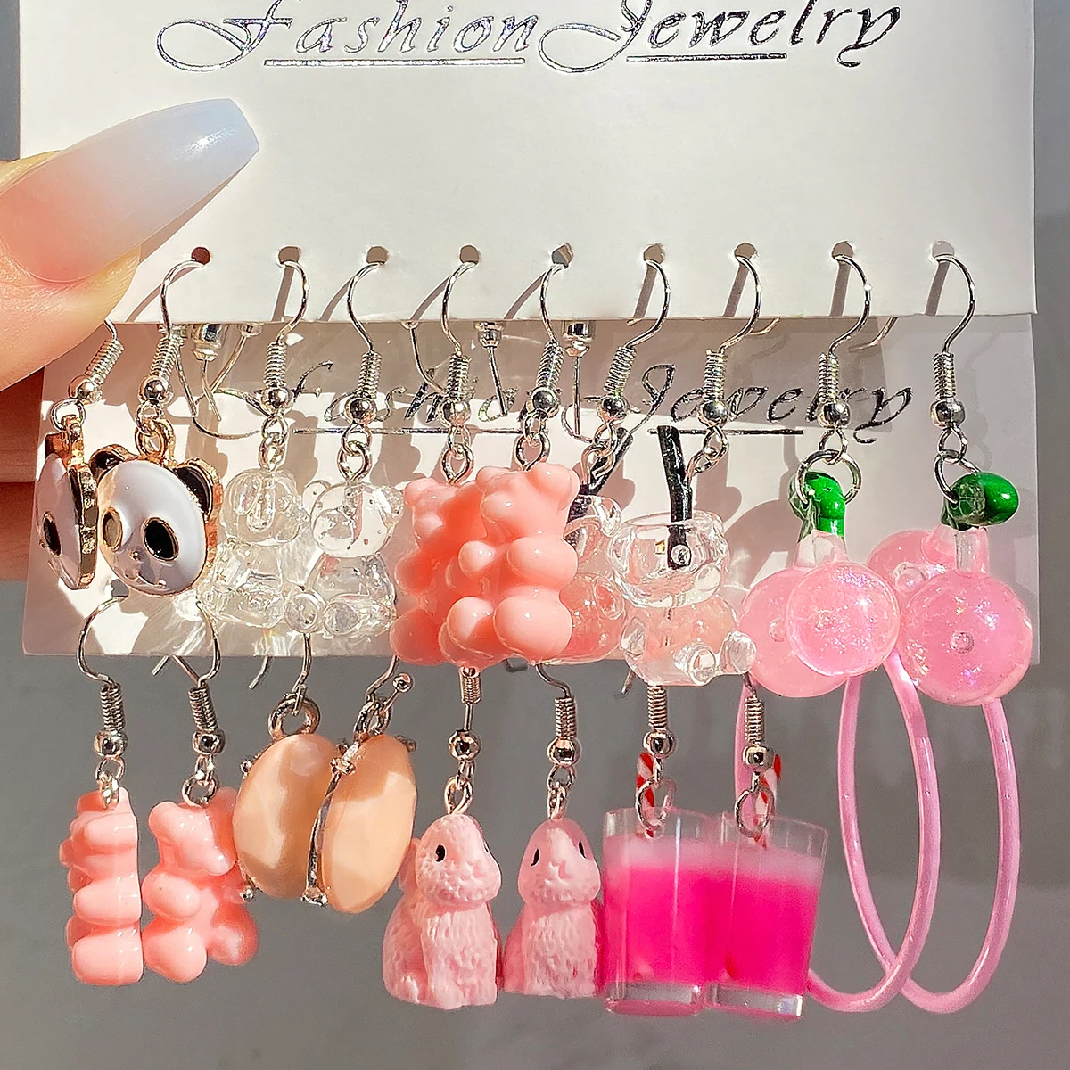 

Pink Cartoon Rabbit Earrings Set Cute Animal Panda Bear Dangle Earrings For Women Girls Geometric Earring Trendy Jewelry Gift