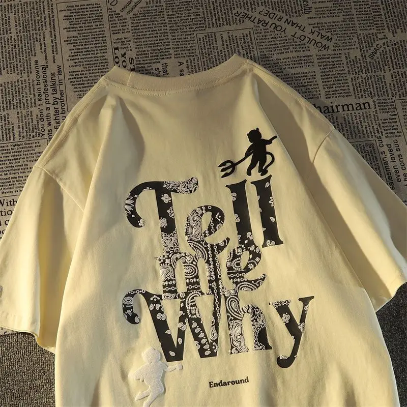 

American style retro creative letter printing short sleeved t-shirt for men and women ins summer loose Harajuku couple Cupid top