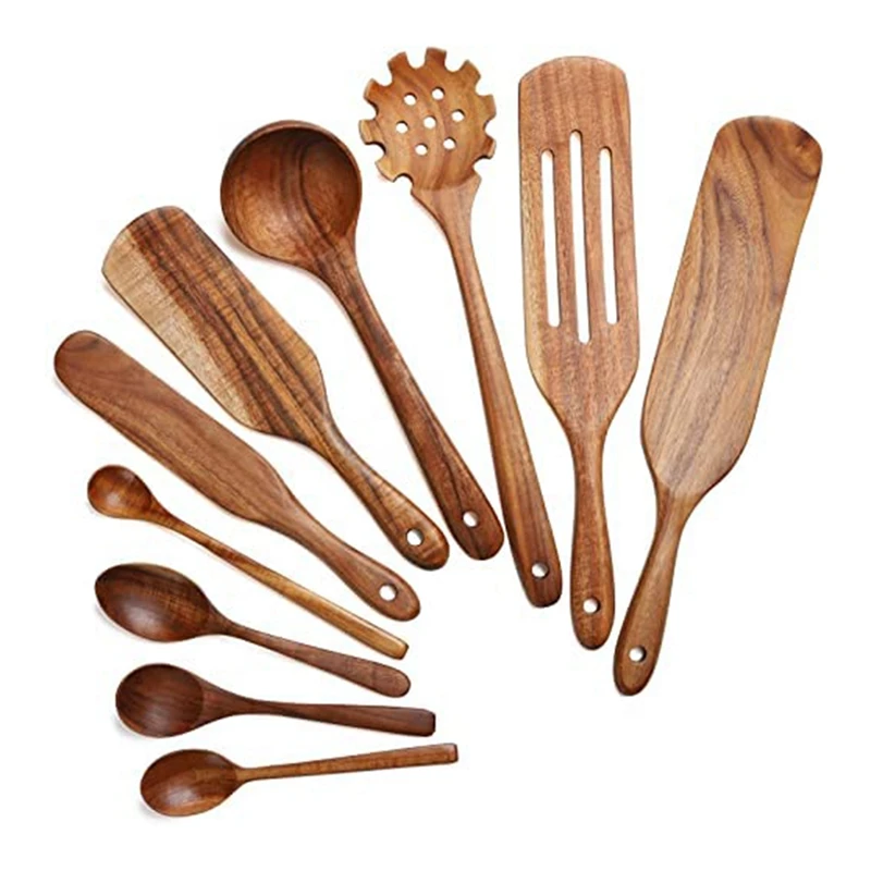 

Wooden Kitchen Utensils,10 Pieces Spatula Set Kitchen Tool,Wooden Spoons For Cooking,Stirring,Mixing,Serving,Etc