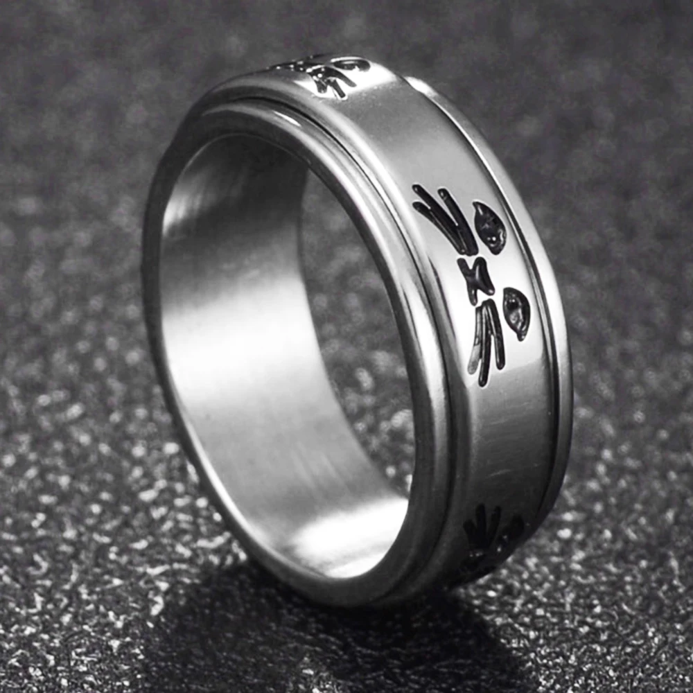 

High Quality Punk Rock Cute Cat Ring for Women Men Stainless Steel Cool Spinner Rotable Cat Love Ring Jewelry Party Gift