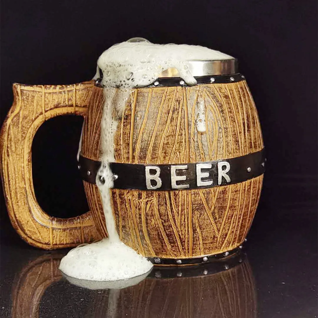 

Stainless Steel Wooden Barrel Beer Mugs Glass Creative Large Capacity Tie Beer Barrel Personalized Bar Supplies Coffee Cup