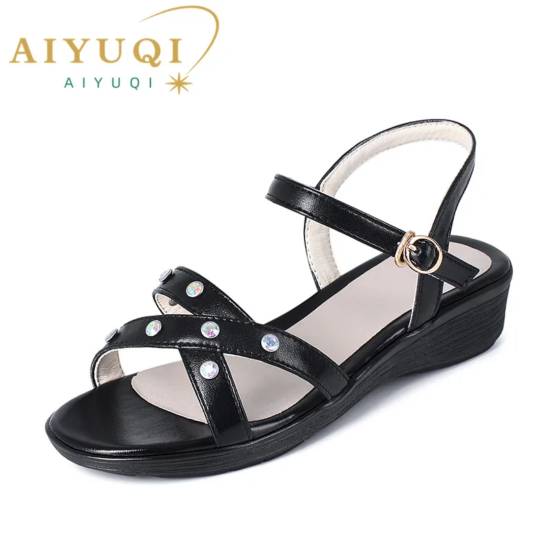 

AIYUQI Women Sandals Large Size 41 42 43 Wedge Non-slip Mother Sandals Genuine Leather New Summer Sandals For Women
