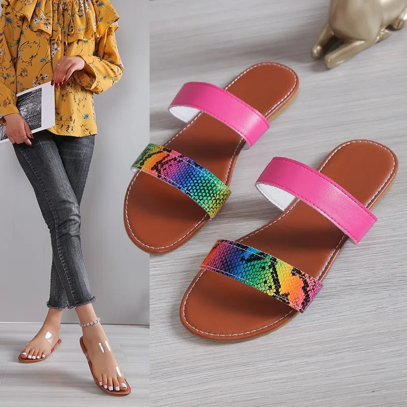 

Shoes Slippers Women Summer Slides Multicolored Sandals Pantofle Big Size Shale Female Beach Low Flat 2023 Soft Sabot Rubber Bas