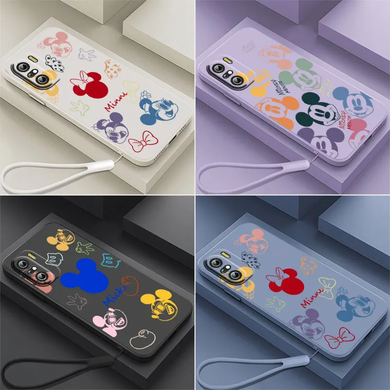 

Cute Disney Mickey Minnie Phone Case For Xiaomi Redmi K50 K40 10X 10 9T 9AT 9A 9C 9 8A 8 7 6A 5A Gaming Liquid Rope Funda Cover