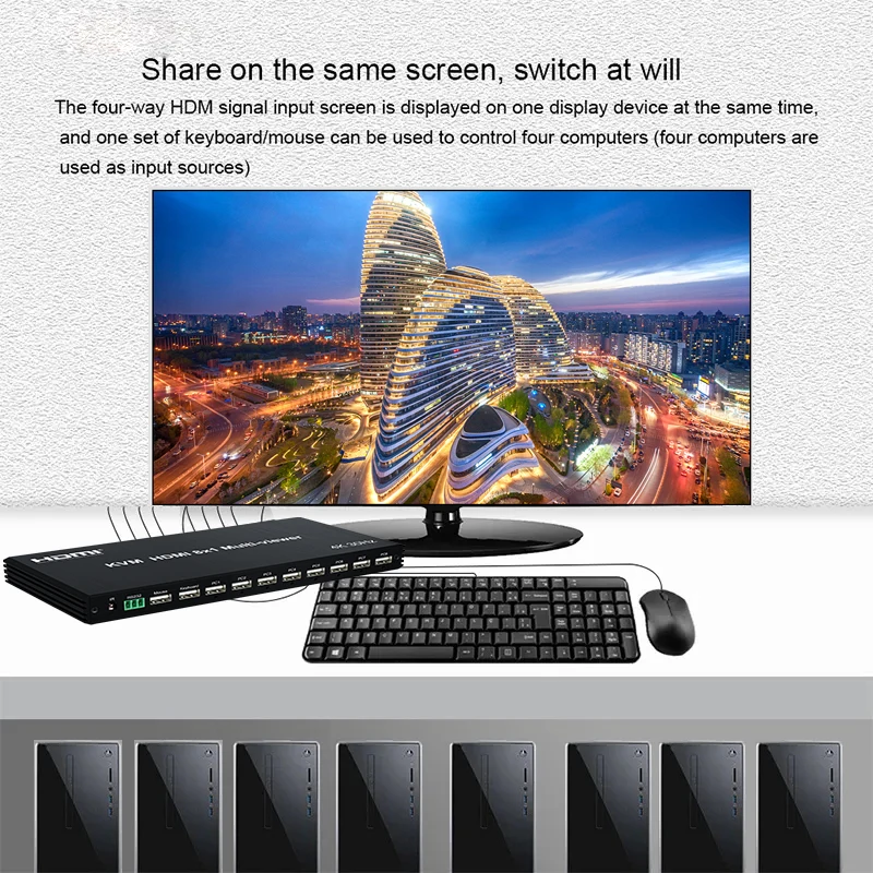 Фото HDMI KVM, мультипросмотр, 4K, 8 в 1, 1080P KVM HDMI, четырехэкранный мультипросмотр, 1X8 HDMI мультипросмотр, бесшовный переключатель с ИК RS232 №3