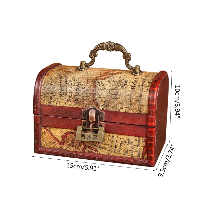 Vintage Wooden Treasure Chest Jewelry Box with Lock Retro Keepsake Organizer Drop Shipping images - 6