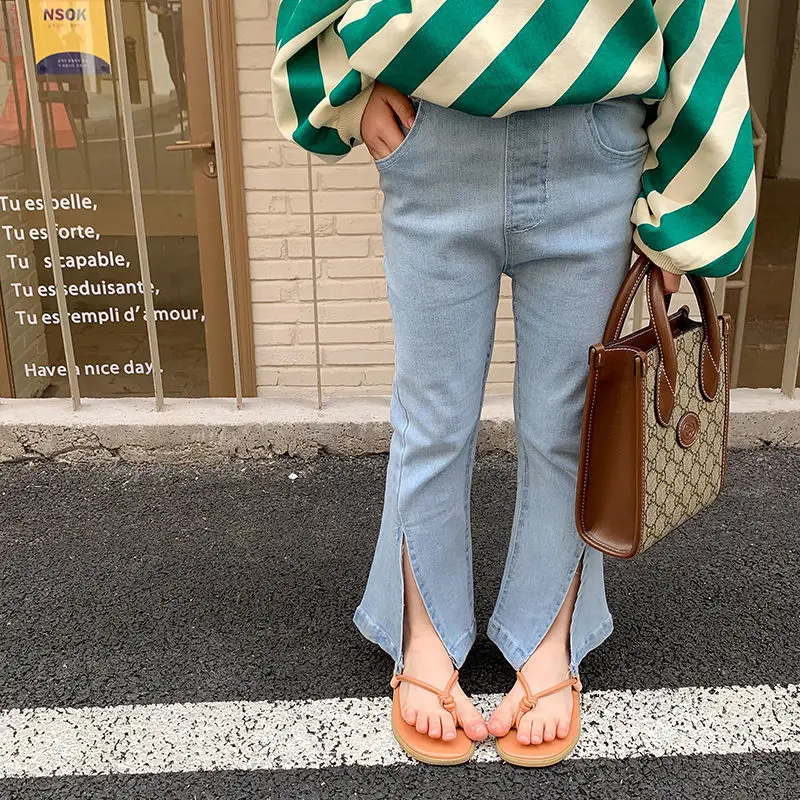 

1-8T Jeans for Girls Toddler Kid Baby Girl Clothes Fashion Split Denim Pants Elegant Stretch Bell-bottoms Childrens Jeans Outfit