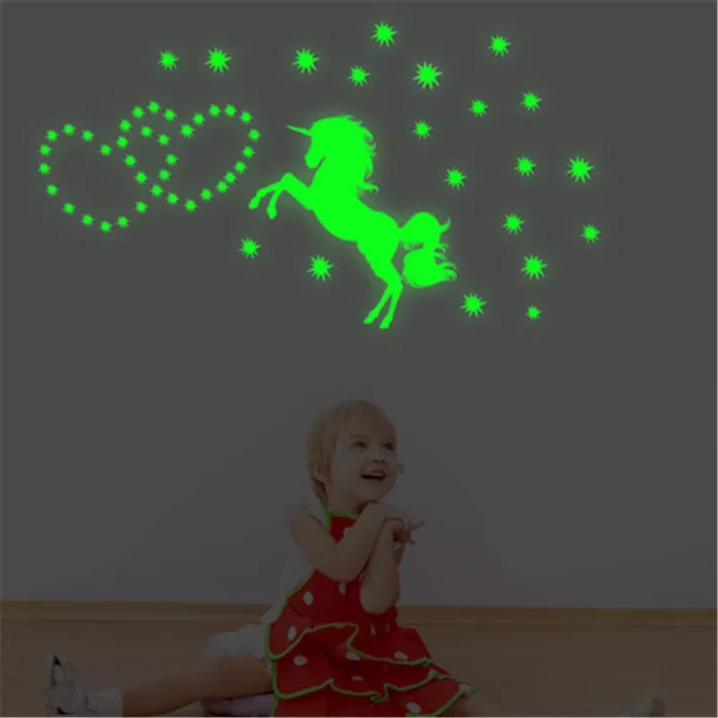 

NEW2022 Stars Unicorn Luminous Wall Stickers For Kids Rooms Decoration Art Fluorescent Unicorn Wall Decals Glow in the Dark Star
