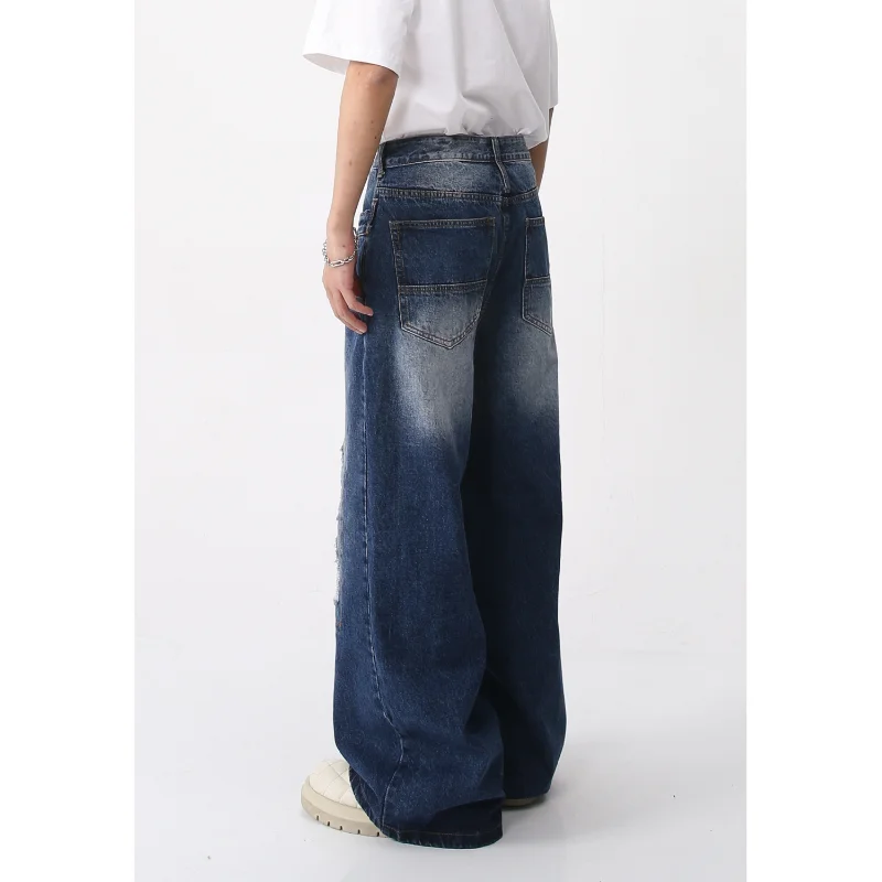 Jeans Casual Denim Pants Loose Wide Leg Patch Hole Hip-hop Men Spring 2023 New Product