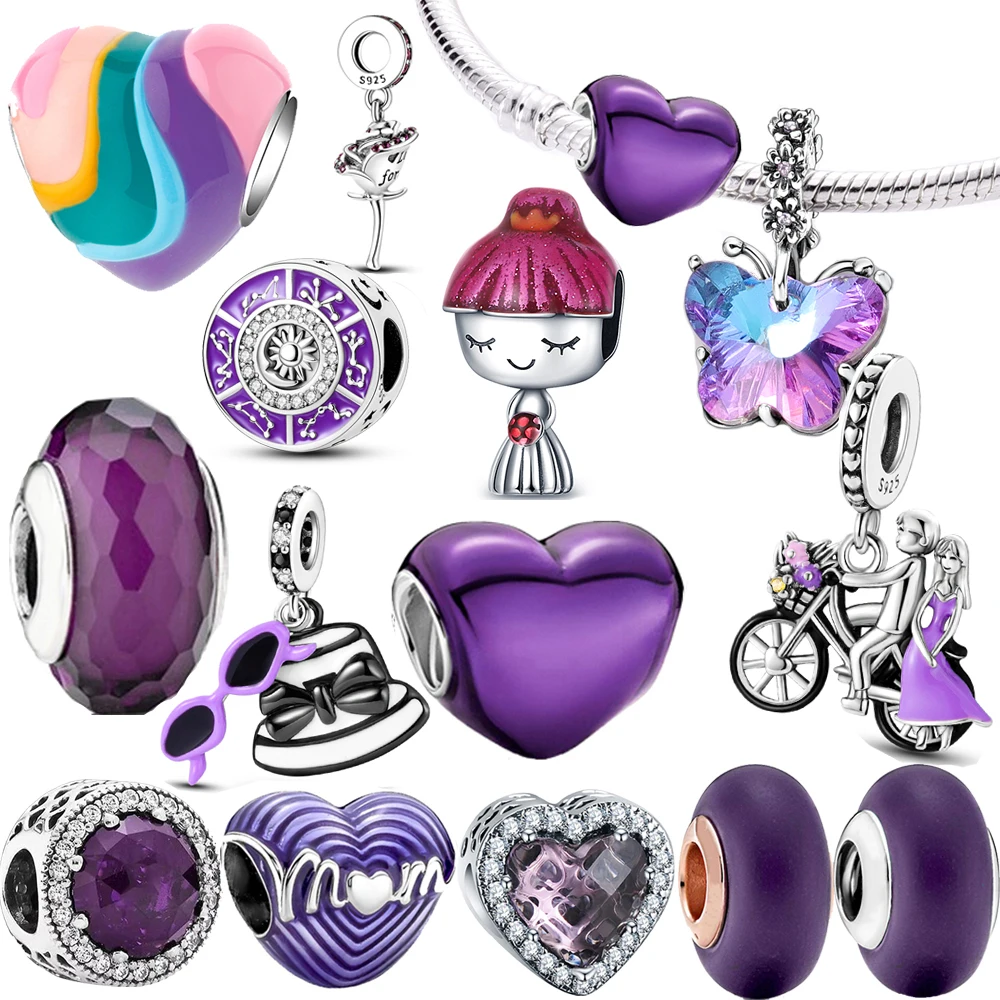 

Real 100% 925 Sterling Silver Purple Murano Vampire Winged Heart Dangle Charm fit Pandora Bracelet & Necklace Gift Halloween