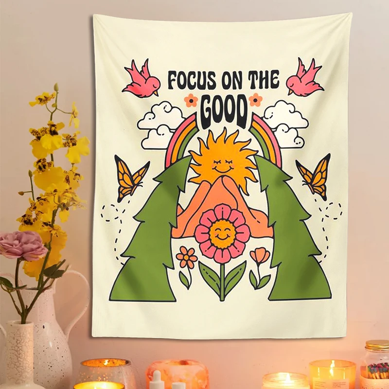 

Rainbow Mushroom flower Tapestry Wall Hanging Retro cute Hippie Bohemian Floral Vintage Wall Art Decoration Wall Carpet Decor
