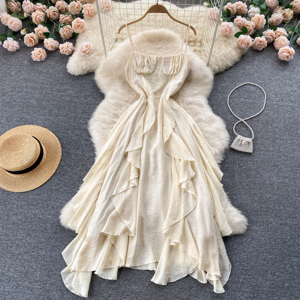 

French Gentle First Love SuspenderFemale Summer Temperament Irregular TLong Fairy Super Fairy Forest Dresses
