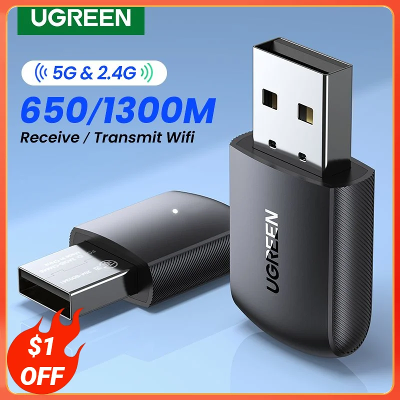 UGREEN Wifi Adapter AC650/AC1300 5G&2.4G WiFi USB Ethernet for PC Laptop Desktop Windows Linux WiFi Antenna Dongle Network Card