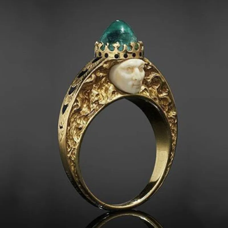 

Delicate Gold Color Round Geometry Rings for Women Trendy Metal Inlaid Green Stone Wedding Engagement Jewelry