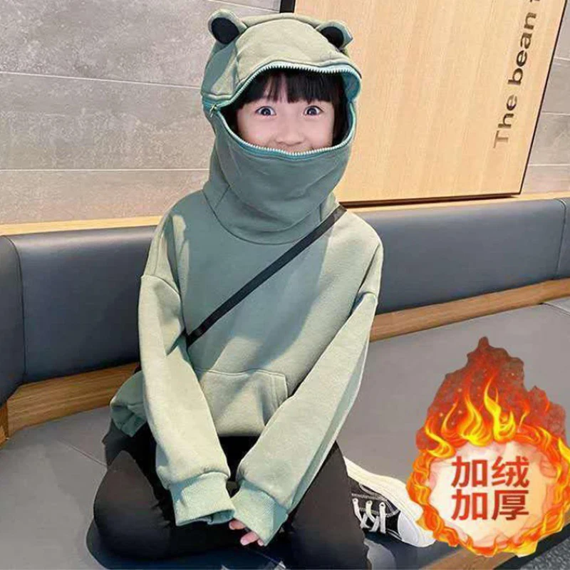 

Новинка Осень-зима 2022, милый толстый свитер для мальчиков и девочек, модная детская одежда с длинными рукавами и капюшоном в виде мультяшной...