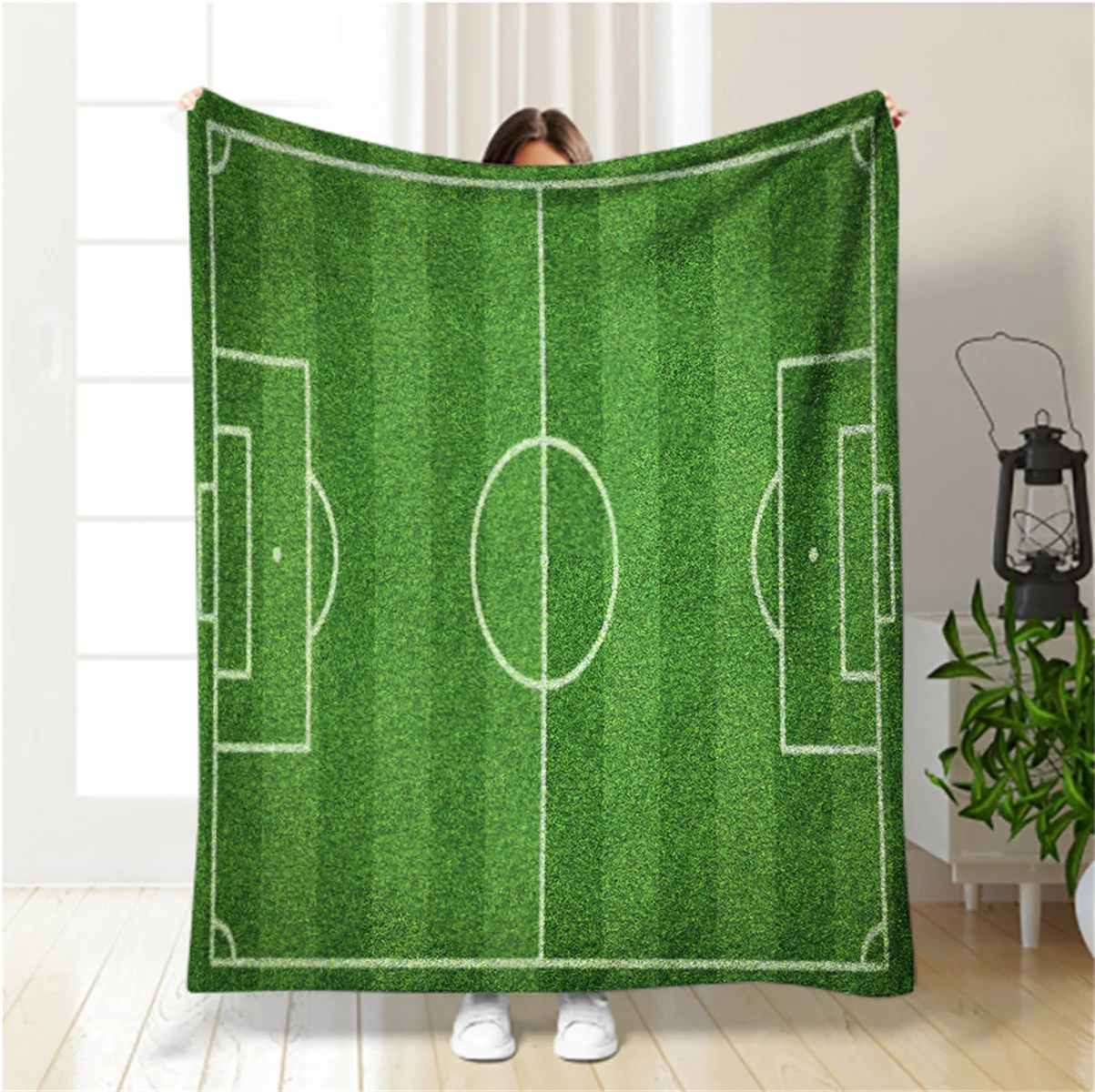 

Green Football Sport Playground Fans Blanket Cover Soft Plush Warm Flannel Sofa Bed Office Travel Camping Home Gift